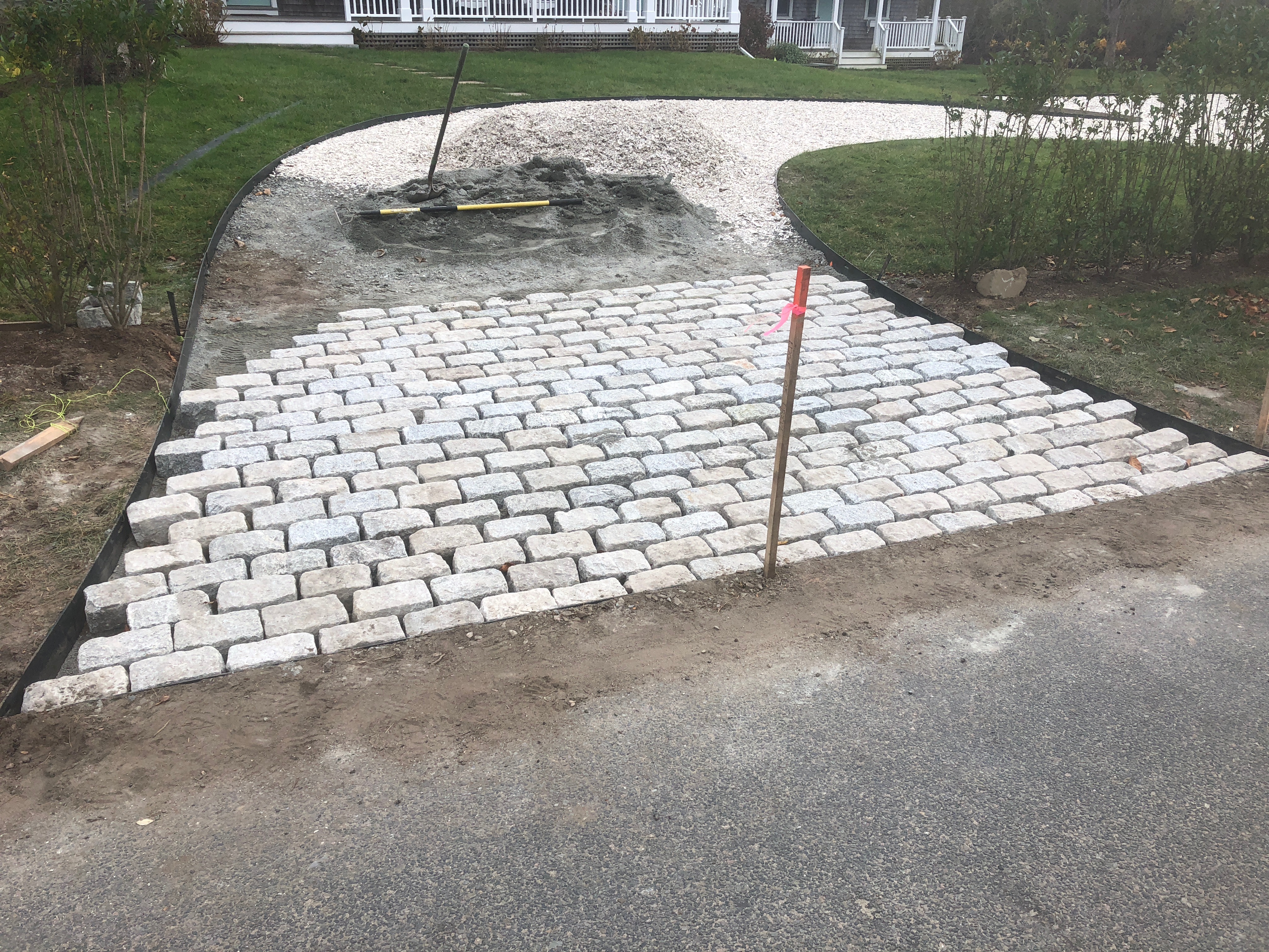 Cobblestone walkway installation