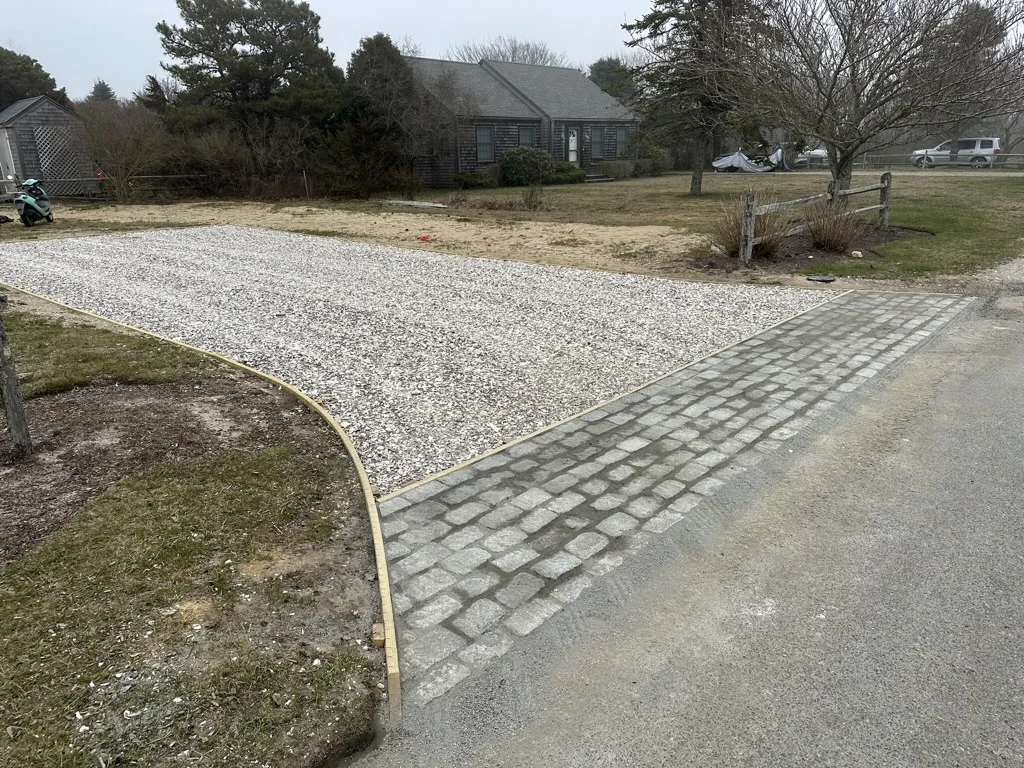 Cobblestone and gravel driveway