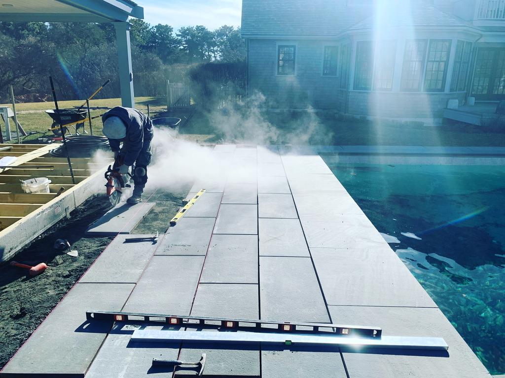 Pool deck paver installation on Nantucket